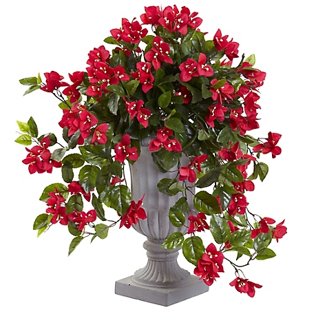 Nearly Natural 28 in. Indoor/Outdoor UV-Resistant Bougainvillea Flowering Silk Plant with Decorative Urn