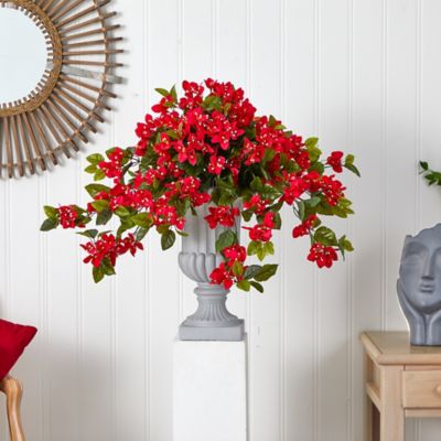 Image showing  28 in. Silk Indoor/Outdoor UV-Resistant Bougainvillea Flowering Plant in Decorative Urn