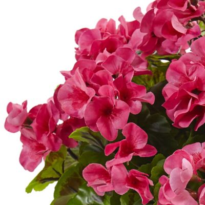 Image showing  18.5 in. Artificial Indoor/Outdoor UV-Resistant Geranium Plant in Metal Planter