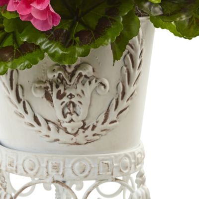 Image showing  18.5 in. Artificial Indoor/Outdoor UV-Resistant Geranium Plant in Metal Planter