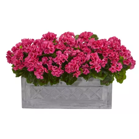 Nearly Natural 18 in Indoor/Outdoor UV Resistant Artificial Geranium Plant in Stone Pot Artificial Plants & Flowers