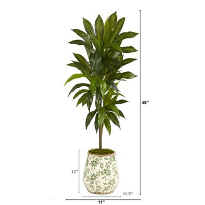 Image showing  4 ft. Artificial Dracaena Plant with Real Touch in Flower Print Planter