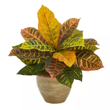 Nearly Natural 15" Croton Real Touch Artificial Garden Plant in Ceramic Pot Artificial Plants & Flowers