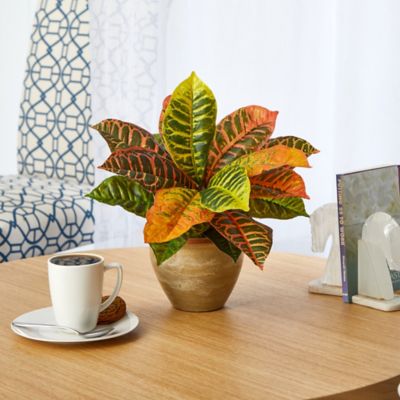 Image showing  15 in. Artificial Garden Croton Real Touch Plant in Ceramic Planter