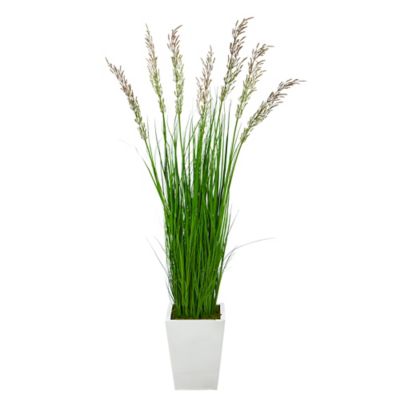 Nearly Natural 64 in. Wheat Grass Artificial Plant in White Metal Planter