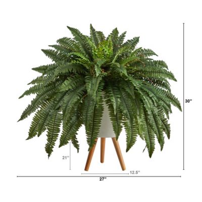 Image showing  2.5 ft. Artificial Boston Fern Plant in White Planter with Legs