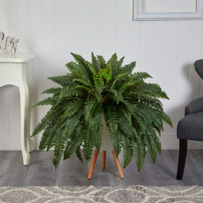 Image showing  2.5 ft. Artificial Boston Fern Plant in White Planter with Legs