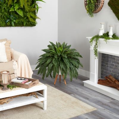 Image showing  2.5 ft. Artificial Boston Fern Plant in White Planter with Legs