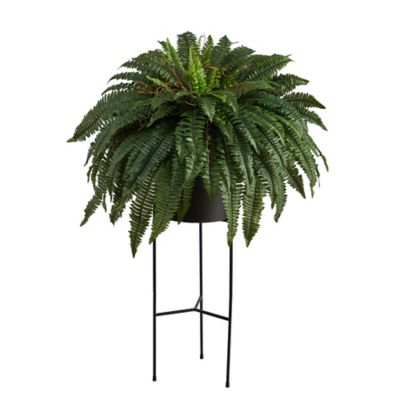 Nearly Natural 51 in. Artificial Boston Fern Plant in Black Planter with Stand