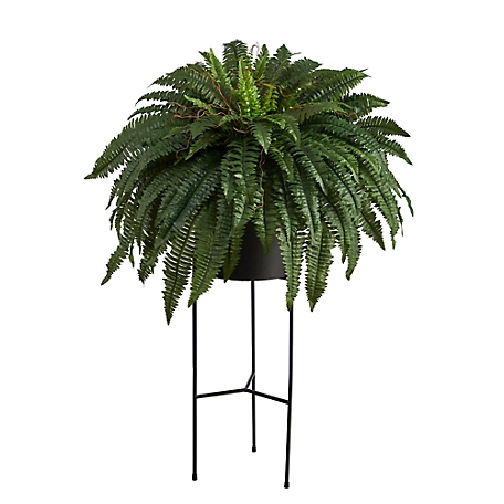 Nearly Natural 51 in. Artificial Boston Fern Plant in Black Planter with Stand