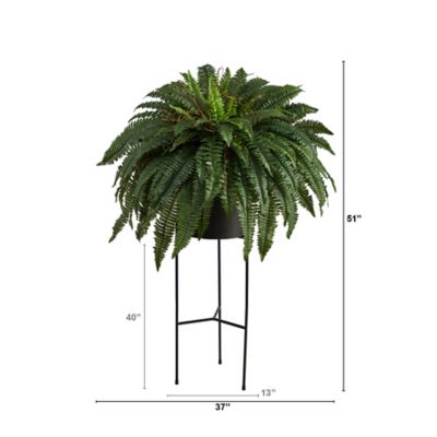 Image showing  51 in. Artificial Boston Fern Plant in Black Planter with Stand