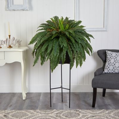 Image showing  51 in. Artificial Boston Fern Plant in Black Planter with Stand