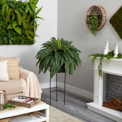 Image showing  51 in. Artificial Boston Fern Plant in Black Planter with Stand