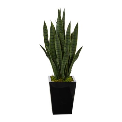 Nearly Natural 40 in. Artificial Sansevieria Plant in Black Metal Planter
