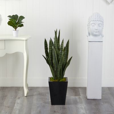 Image showing  40 in. Artificial Sansevieria Plant in Black Metal Planter