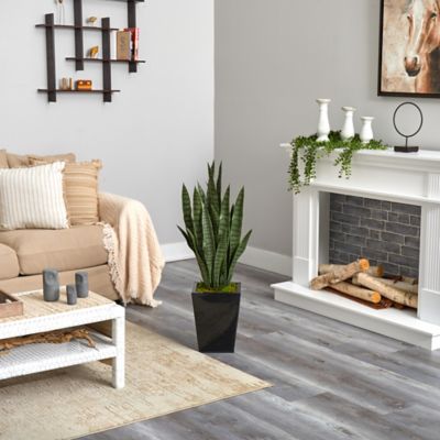 Image showing  40 in. Artificial Sansevieria Plant in Black Metal Planter
