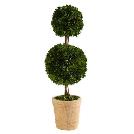 2.5 ft Nearly Natural Preserved Boxwood Double Ball Topiary Tree in Decorative Planter Artificial Plants & Flowers