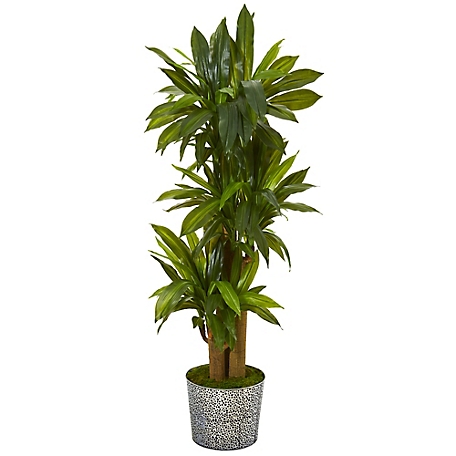 Nearly Natural 58 in. Corn Stalk Artificial Plant in Black Embossed Tin Planter, Real Touch Feel