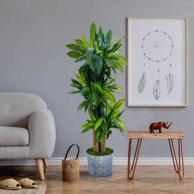 Image showing  58 in. Corn Stalk Artificial Plant in Black Embossed Tin Planter, Real Touch Feel