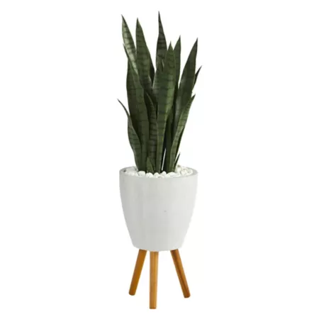 4 ft Almost Natural Artificial Sansevieria Plant in White Planter with Stand Artificial Plants & Flowers