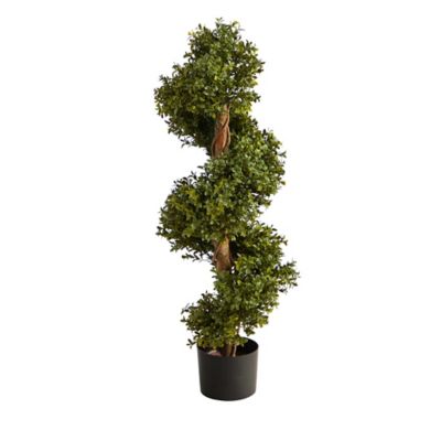 Nearly Natural 33 in. Indoor/Outdoor Boxwood Topiary Spiral Artificial Tree