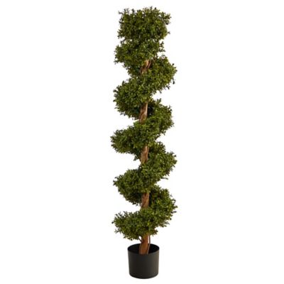 Nearly Natural 5 ft. Indoor/Outdoor UV-Resistant Boxwood Spiral Topiary Artificial Tree