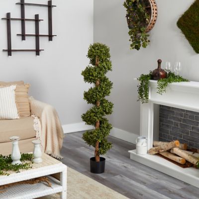 Image showing  5 ft. Indoor/Outdoor UV-Resistant Boxwood Spiral Topiary Artificial Tree