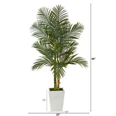 Image showing  5.5 ft. Artificial Golden Cane Palm Tree in White Metal Planter