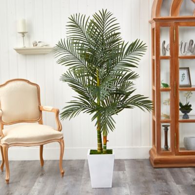 Image showing  5.5 ft. Artificial Golden Cane Palm Tree in White Metal Planter