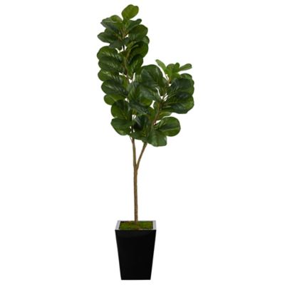 Nearly Natural 68 in. Fiddle Leaf Fig Artificial Tree in Black Metal Planter