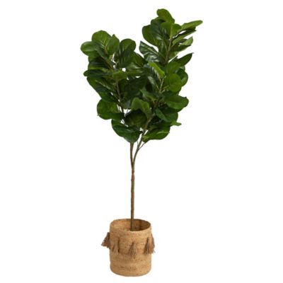 Nearly Natural 6 ft. Fiddle Leaf Fig Artificial Tree in Handmade Natural Jute Planter with Tassels