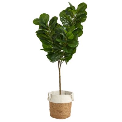 Nearly Natural 6 ft. Fiddle Leaf Fig Artificial Tree in Handmade Natural Jute and Cotton Planter