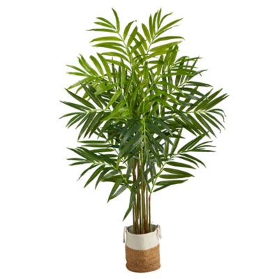 Nearly Natural 8 ft. King Palm Artificial Tree with Bendable Branches in Handmade Natural Jute and Cotton Planter