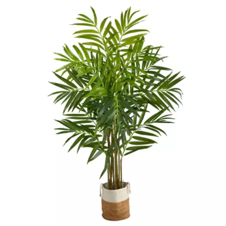 Nearly Natural 8 ft Artificial King Palm Tree with Bendable Branches in Handmade Natural Jute and Cotton Pot Artificial Plants & Flowers