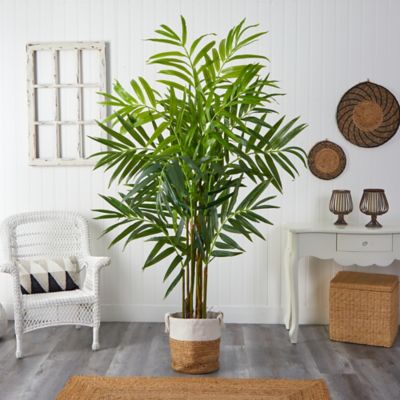 Image showing  8 ft. King Palm Artificial Tree with Bendable Branches in Handmade Natural Jute and Cotton Planter