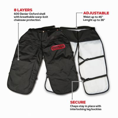 Image showing  Protective Chainsaw Chaps, Black, 8 Layers of Breathable Warp Knit Chainsaw Protection, One Size Fits All