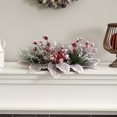 Image showing  17.5 in. Snowy Magnolia Berry Artificial Arrangement Candelabrum