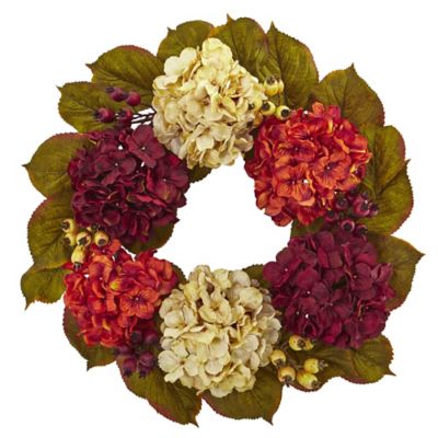 Nearly Natural 20 in. Hydrangea Berry Artificial Wreath