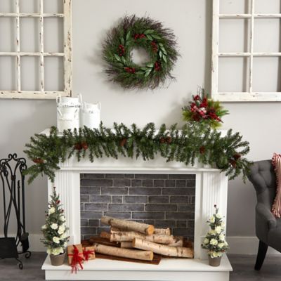 Image showing  20 in. Cedar and Ruscus Artificial Wreath with Berries