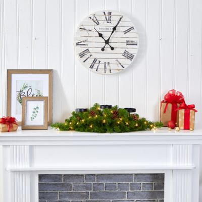 Image showing  30 in. Christmas Artificial Pine Triple Candelabrum with Clear Lights and Pine Cones