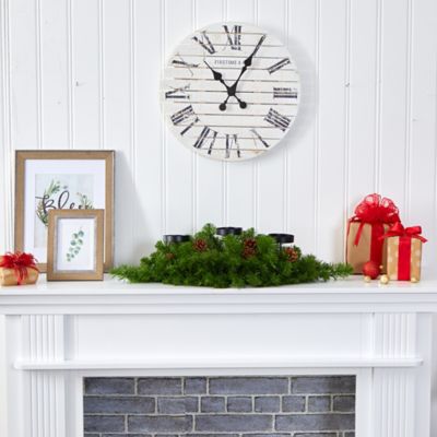 Image showing  30 in. Christmas Artificial Pine Triple Candelabrum with Clear Lights and Pine Cones