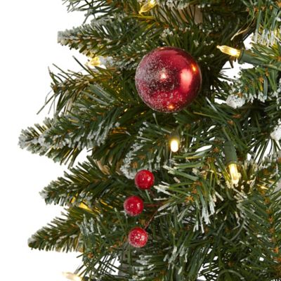 Image showing  24 in. Pre-Lit Frosted Artificial Christmas Wreath with Ornaments and Berries, Warm White LED Lights