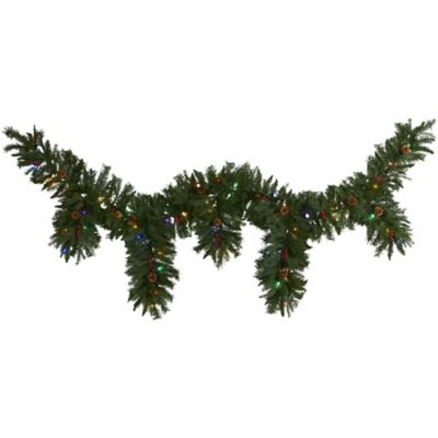Nearly Natural 9 ft. x 12 in. Hanging Icicle Artificial Christmas Garland with Multicolor LED Lights, Berries, Pine Cones
