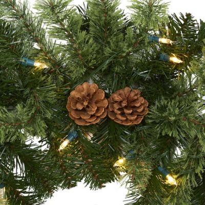 Image showing  6 ft. Christmas Artificial Garland with Clear LED Lights and Pine Cones