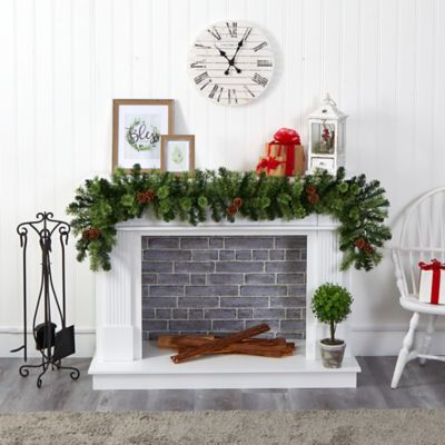 Image showing  6 ft. Christmas Artificial Garland with Clear LED Lights and Pine Cones