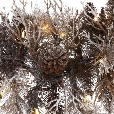 Image showing  6 ft. Flocked Artificial Christmas Garland with White Warm LED Lights and Pine Cones