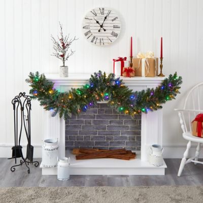 Image showing  6 ft. Flocked Artificial Christmas Garland with Multicolor LED Lights and Berries