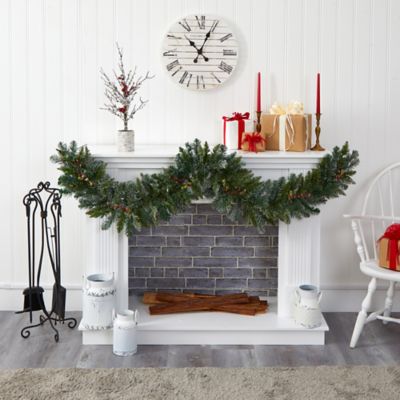 Image showing  6 ft. Flocked Artificial Christmas Garland with Multicolor LED Lights and Berries