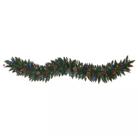 Nearly Natural 6-Foot Artificial Snowy Christmas Garland with Multi-Color LED Lights Berries and Pine Cones Artificial Christmas Garlands