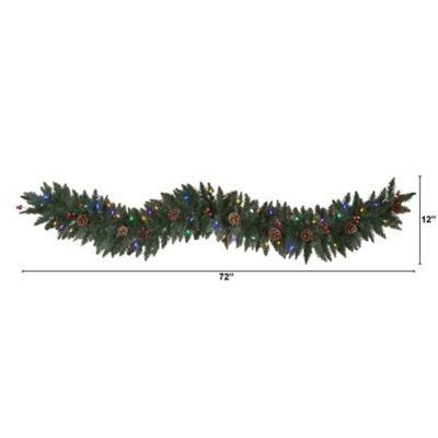 Image showing  6 ft. Snow Dusted Artificial Christmas Garland with Multicolor LED Lights, Berries and Pine Cones